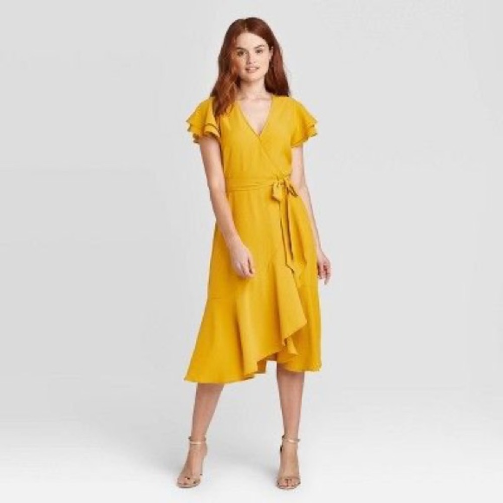 A New Day mustard yellow wrap dress